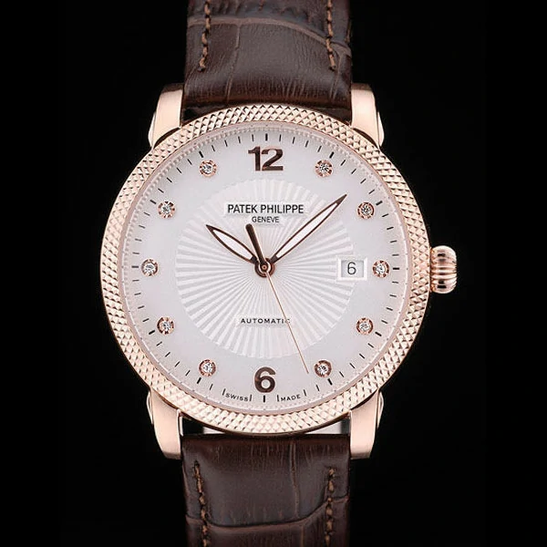 Patek Philippe Calatrava Ribbed Bezel White Dial Brown Leather Strap new59012