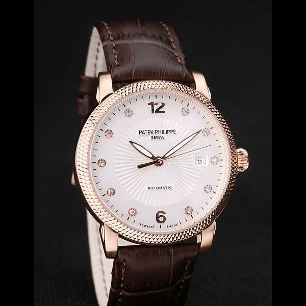 Patek Philippe Calatrava Ribbed Bezel White Dial Brown Leather Strap new59012