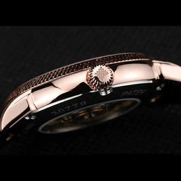 Patek Philippe Calatrava Ribbed Bezel Black Dial Black Leather Strap new59016
