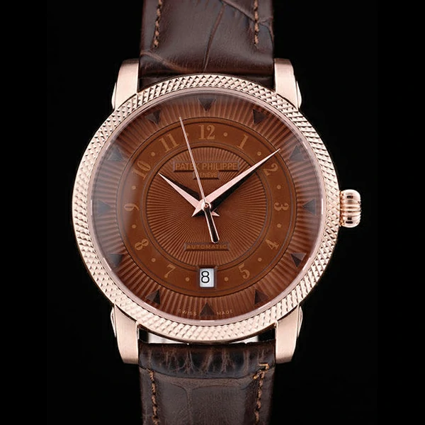 Patek Philippe Calatrava Ribbed Bezel Brown Dial Brown Leather Strap new59017