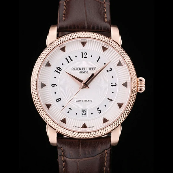Patek Philippe Calatrava Ribbed Bezel White Dial Brown Leather Strap new59018
