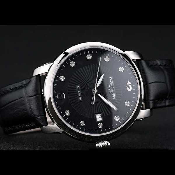 Patek Philippe Calatrava Polished Bezel Black Dial Black Leather Strap new59019