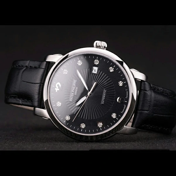 Patek Philippe Calatrava Polished Bezel Black Dial Black Leather Strap new59019