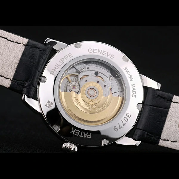 Patek Philippe Calatrava Polished Bezel Black Dial Black Leather Strap new59019