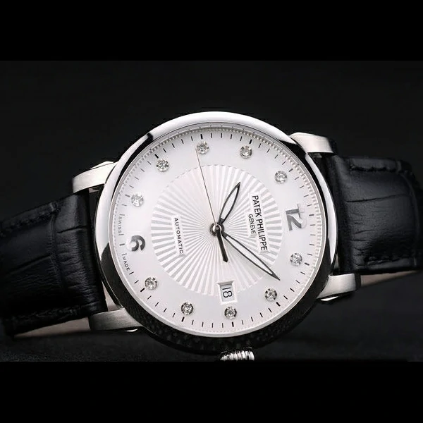 Patek Philippe Calatrava Polished Bezel White Dial Black Leather Strap new59020