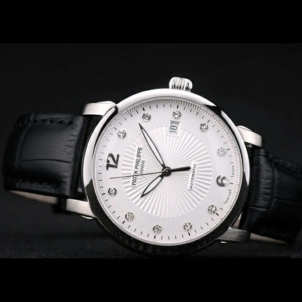 Patek Philippe Calatrava Polished Bezel White Dial Black Leather Strap new59020