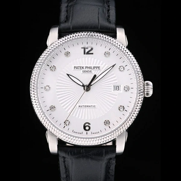 Patek Philippe Calatrava Ribbed Bezel White Dial Black Leather Strap new59021