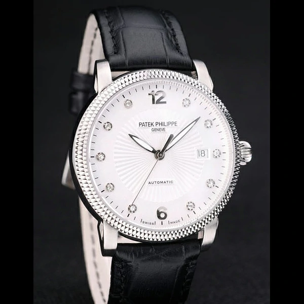 Patek Philippe Calatrava Ribbed Bezel White Dial Black Leather Strap new59021