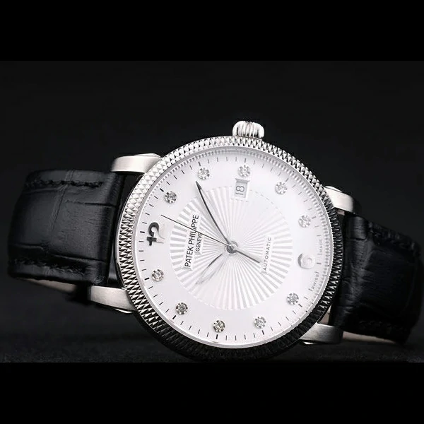 Patek Philippe Calatrava Ribbed Bezel White Dial Black Leather Strap new59021