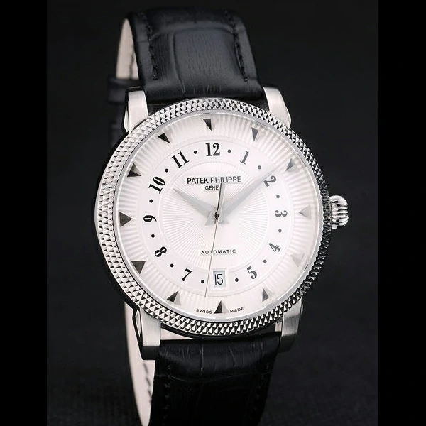 Patek Philippe Calatrava Ribbed Bezel White Dial Black Leather Strap new59022