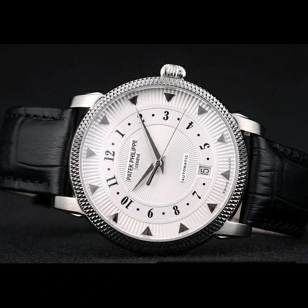 Patek Philippe Calatrava Ribbed Bezel White Dial Black Leather Strap new59022