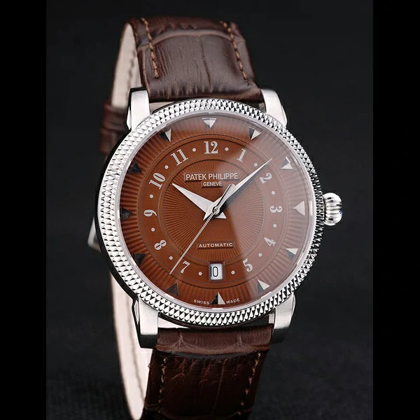 Patek Philippe Calatrava Ribbed Bezel Brown Dial Brown Leather Strap new59023