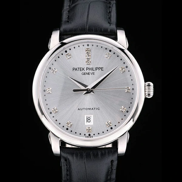 Patek Philippe Calatrava Polished Bezel Grey Dial Black Leather Strap new59024