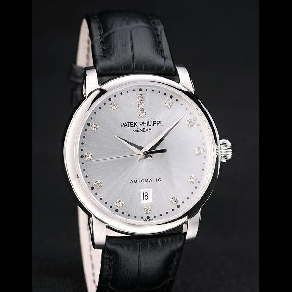 Patek Philippe Calatrava Polished Bezel Grey Dial Black Leather Strap new59024