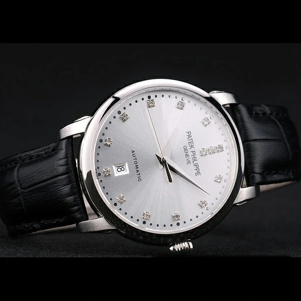 Patek Philippe Calatrava Polished Bezel Grey Dial Black Leather Strap new59024