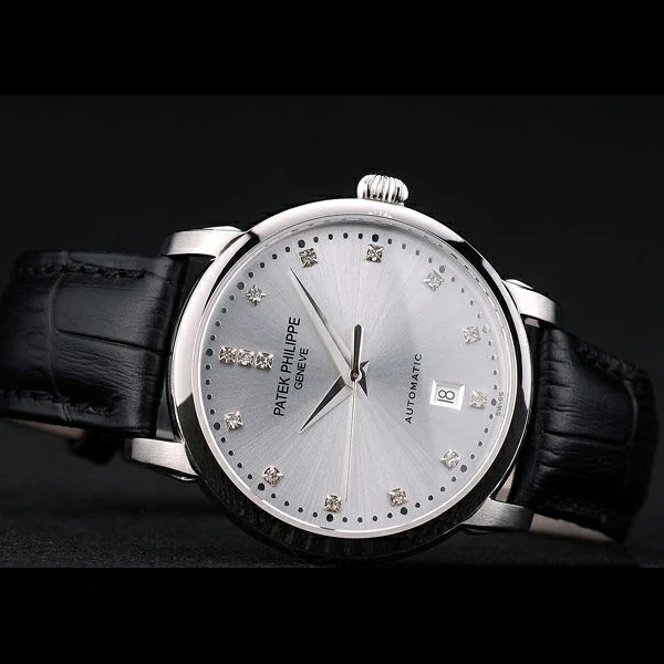 Patek Philippe Calatrava Polished Bezel Grey Dial Black Leather Strap new59024