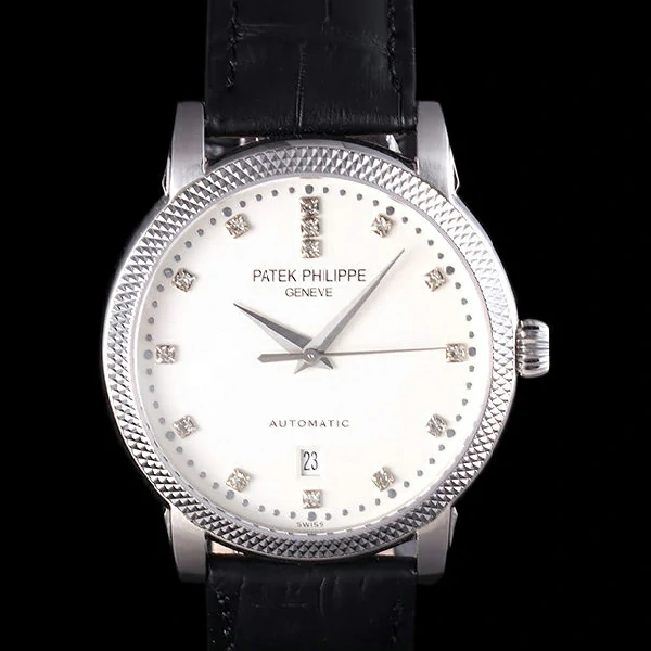 Patek Philippe Calatrava Ribbed Bezel Grey Dial Black Leather Strap new59025