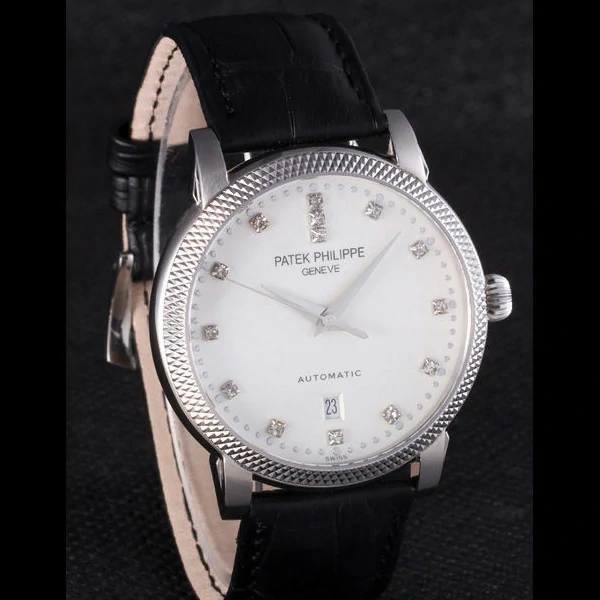 Patek Philippe Calatrava Ribbed Bezel Grey Dial Black Leather Strap new59025