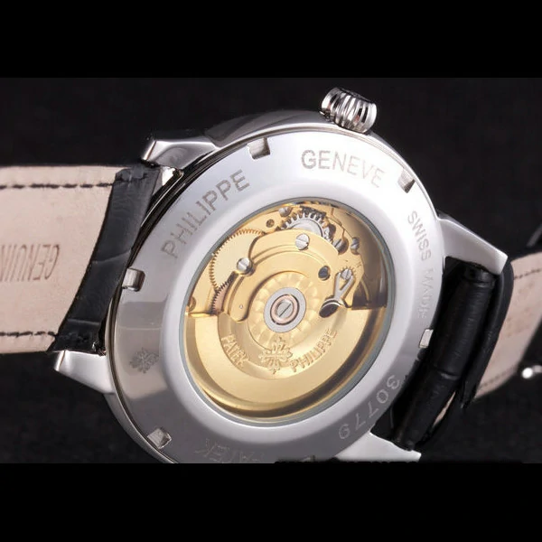 Patek Philippe Calatrava Ribbed Bezel Grey Dial Black Leather Strap new59025