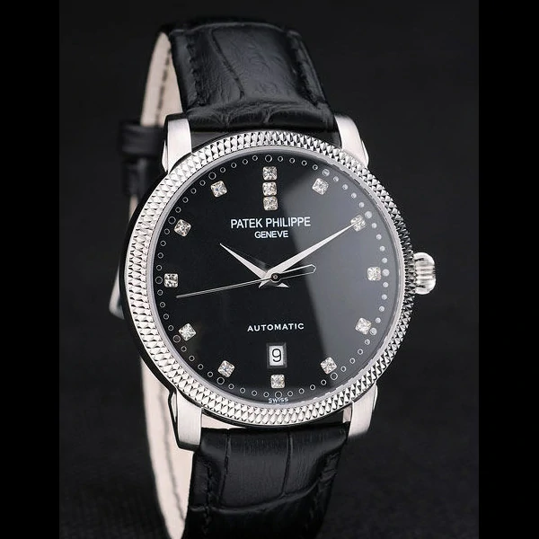 Patek Philippe Calatrava Ribbed Bezel Black Dial Black Leather Strap new59026