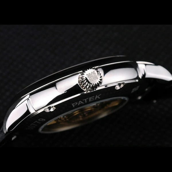 Patek Philippe Calatrava Ribbed Bezel Black Dial Black Leather Strap new59026
