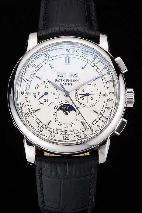 Patek Philippe Grand Complications White Dial Black Leather Bracelet new59072
