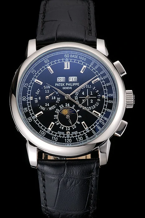 Patek Philippe Grand Complications Black Dial Black Leather Bracelet new59092