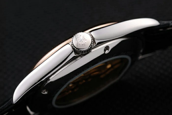 Patek Philippe Geneve Calatrava Crystal Studded Hour Marker Black Dial Black Leather Strap new59152