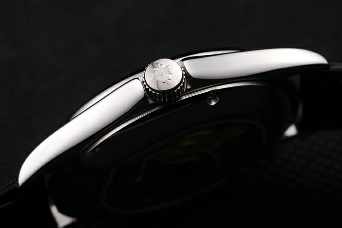 Patek Philippe Geneve Calatrava Crystal Studded Hour Marker Black Dial Black Leather Strap new59182