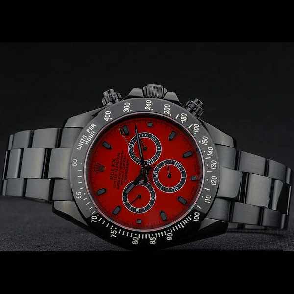 Rolex Daytona Black Ion Plated Tachymeter Black Stainless Steel Strap Red Dial new59212