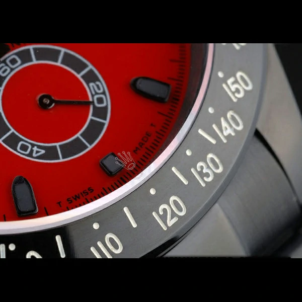 Rolex Daytona Black Ion Plated Tachymeter Black Stainless Steel Strap Red Dial new59212