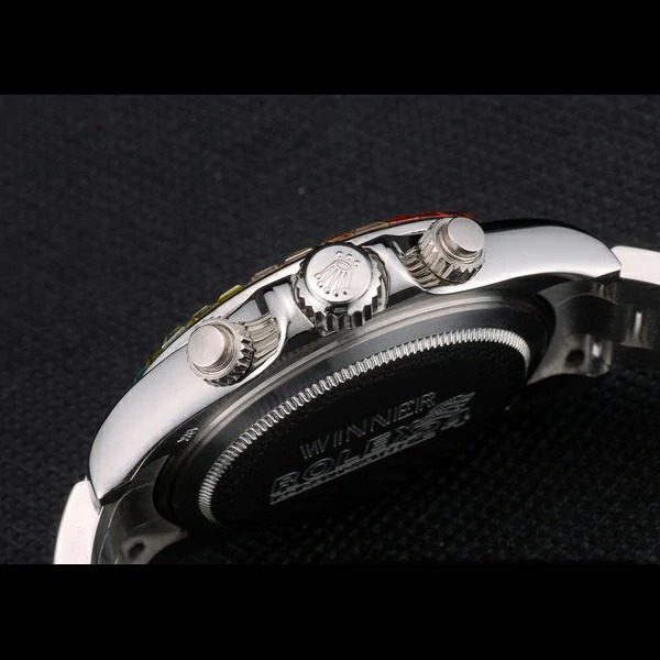 Rolex Daytona Cosmograph Rainbow Crystals Bezel Stainless Steep Strap Black Dial new59214