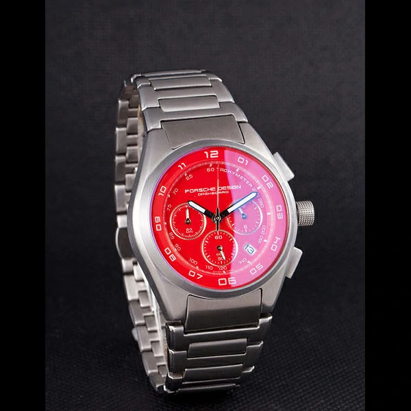 Porsche Dashboard Polished Stainless Steel Strap Red Dial new59284