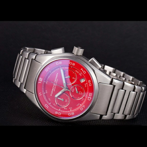 Porsche Dashboard Polished Stainless Steel Strap Red Dial new59284