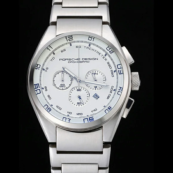Porsche Dashboard Polished Stainless Steel Strap White Dial new59285