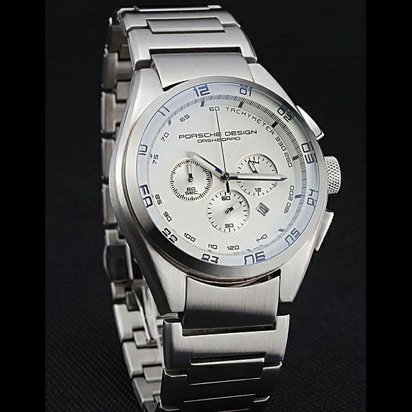 Porsche Dashboard Polished Stainless Steel Strap White Dial new59285