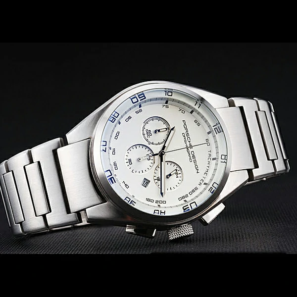Porsche Dashboard Polished Stainless Steel Strap White Dial new59285