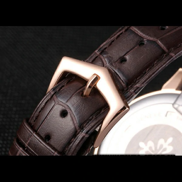 Patek Philipe Calatrava Roze Gold Polished Bezel Brown Leather Bracelet new59423