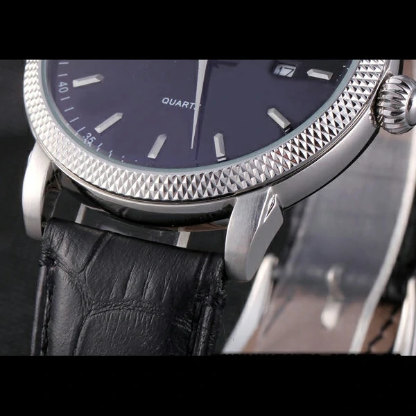 Patek Philipe Calatrava Stainless Steel Ribbed Bezel Black Leather Bracelet new59424