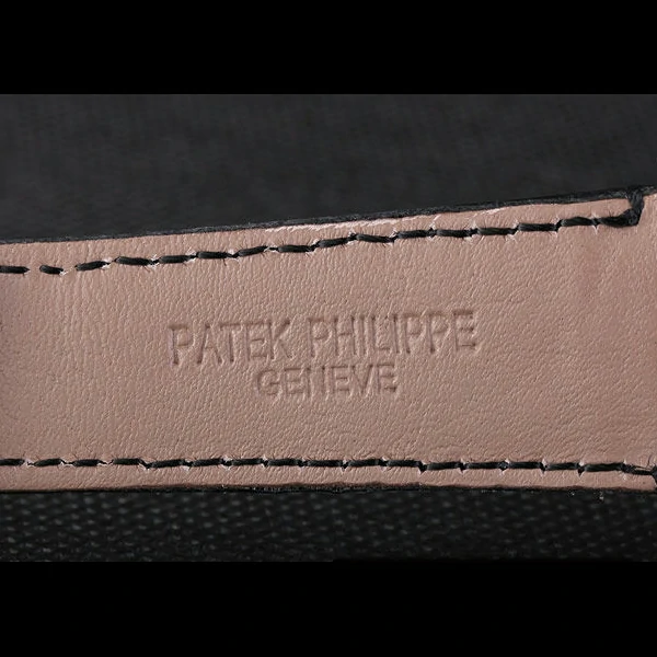 Patek Philipe Calatrava Stainless Steel Ribbed Bezel Black Leather Bracelet new59424