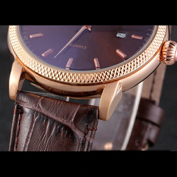 Patek Philipe Calatrava Roze Gold Ribbed Bezel Brown Leather Bracelet new59426