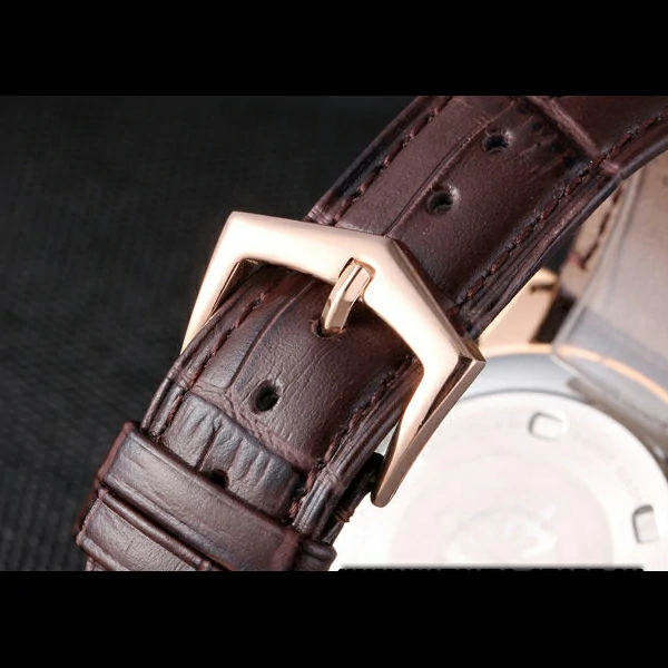 Patek Philipe Calatrava Roze Gold Ribbed Bezel Brown Leather Bracelet new59426