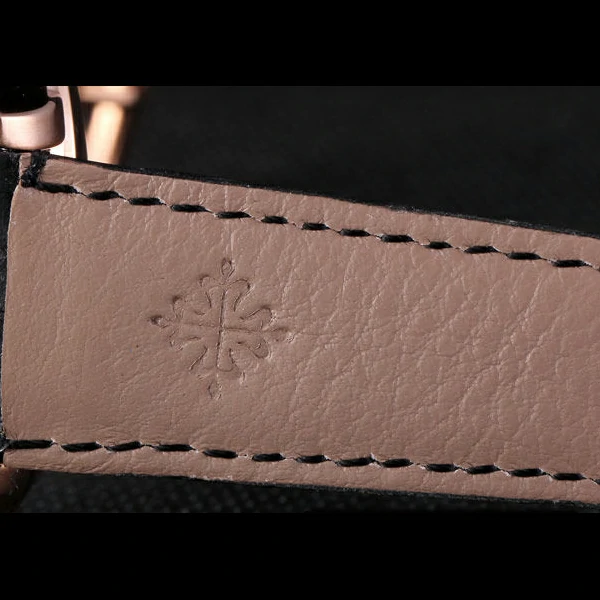 Patek Philipe Calatrava Roze Gold Polished Bezel Black Leather Bracelet new59428