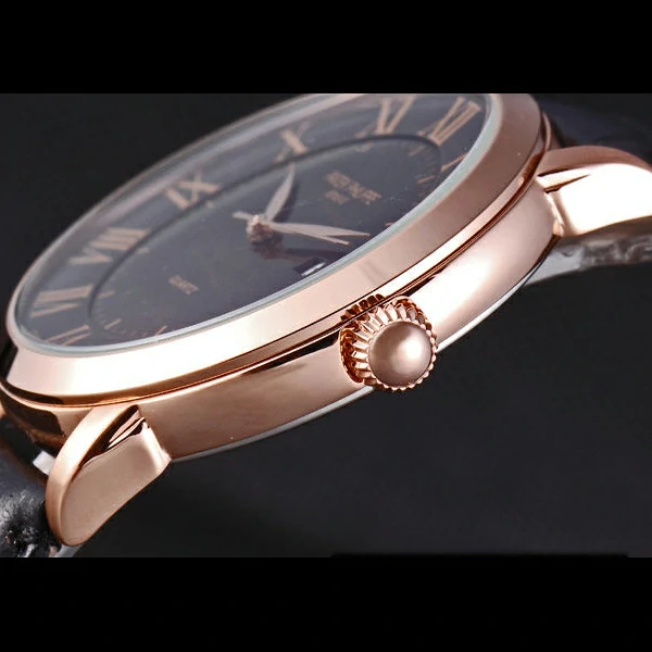 Patek Philipe Calatrava Roze Gold Polished Bezel Black Leather Bracelet new59428