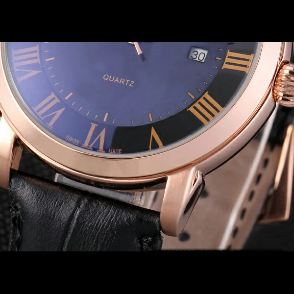 Patek Philipe Calatrava Roze Gold Polished Bezel Black Leather Bracelet new59428