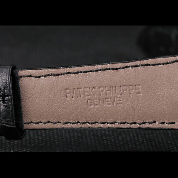 Patek Philipe Calatrava Roze Gold Polished Bezel Black Leather Bracelet new59429