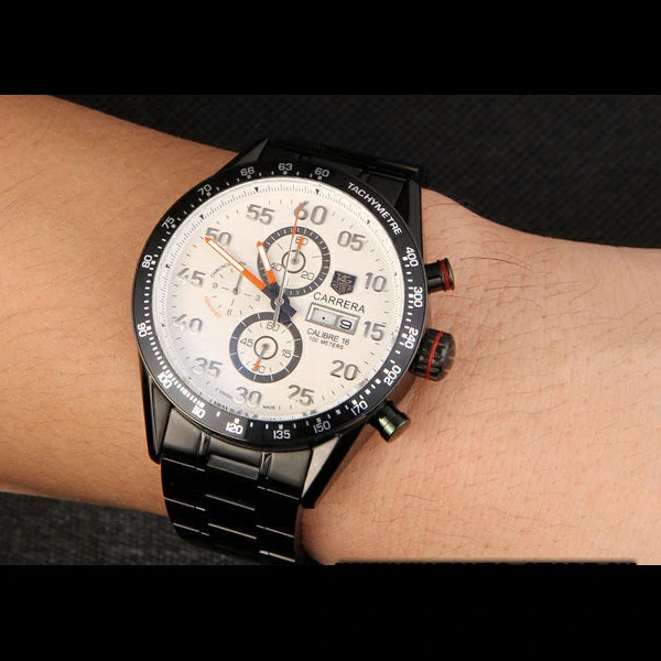 Tag Heuer Carrera Ion Plated Stainless Steel Bracelet White Dial new59437