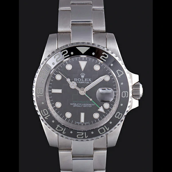 Rolex GMT Stainless Steel Bracelet with Black Enamel Bezel and Black Dial new59661