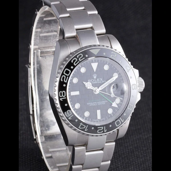 Rolex GMT Stainless Steel Bracelet with Black Enamel Bezel and Black Dial new59661