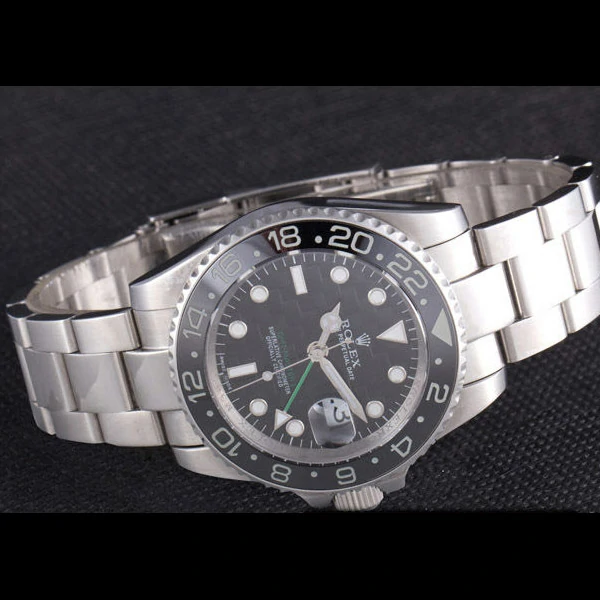 Rolex GMT Stainless Steel Bracelet with Black Enamel Bezel and Black Dial new59661